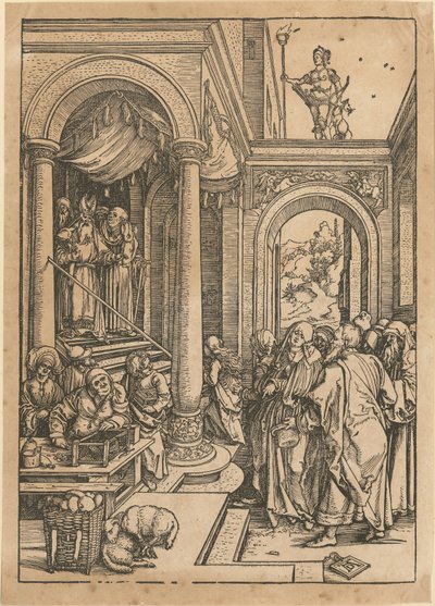 Pójście Maryi do świątyni, arkusz 6 z cyklu „Życie Maryi” autorstwa Albrecht Dürer