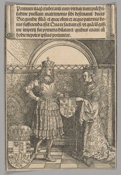 Maksymilian i Maria Burgundów, tablica 2 ze Scen historycznych z życia cesarza Maksymiliana I z Łuku Triumfalnego autorstwa Albrecht Dürer