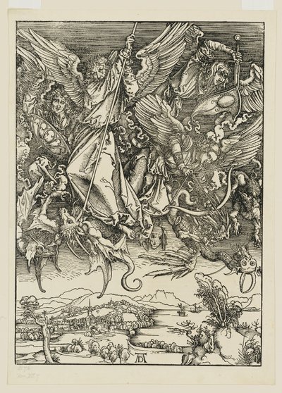 Michał i jego aniołowie walczą ze smokiem autorstwa Albrecht Dürer