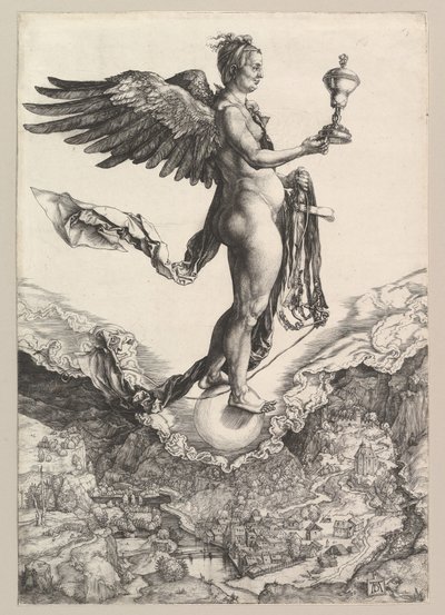 Nemezis Wielka Fortuna, 1501-2. autorstwa Albrecht Dürer