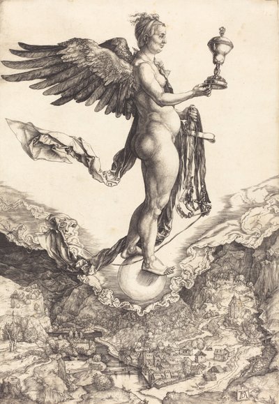 Nemezis Wielka Fortuna, c. 15011502. autorstwa Albrecht Dürer