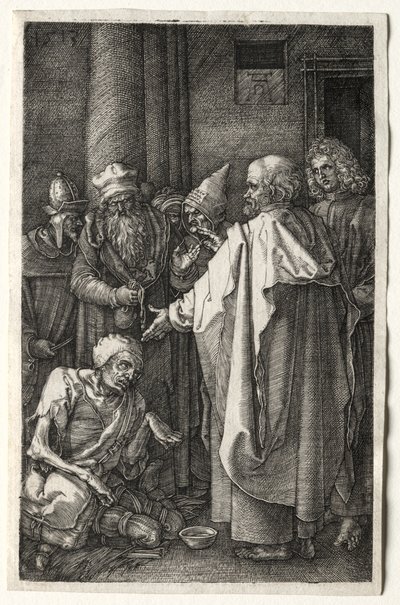 Piotr i Jan uzdrawiają kalekę przy bramie świątyni, 1512. autorstwa Albrecht Dürer