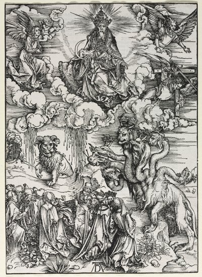 Objawienie św. Jana: Bestia z baranimi rogami autorstwa Albrecht Dürer