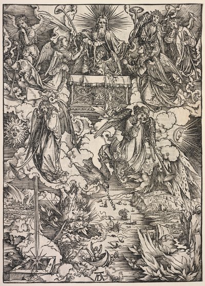 Objawienie św. Jana: Siedmiu aniołów z trąbkami, 1511. autorstwa Albrecht Dürer