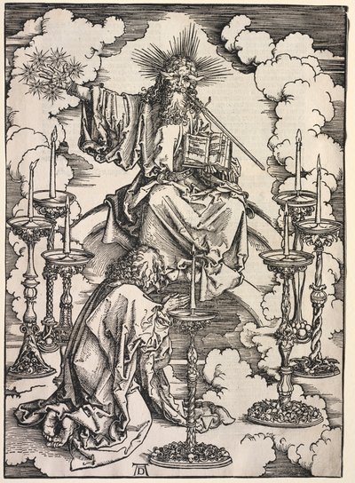 Objawienie św. Jana: św. Jan ogląda siedem świeczników autorstwa Albrecht Dürer