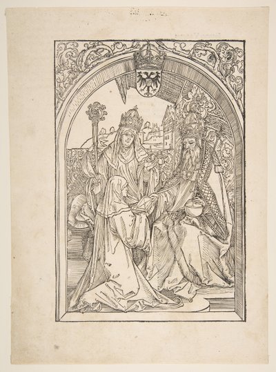 Rosvitha prezentująca komedie cesarzowi Ottonowi I. ilustracja z opery Hrosvi....n.d. autorstwa Albrecht Dürer