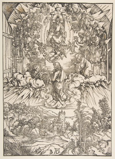 Św. Jan przed Bogiem i starszyzną, z Apokalipsy, ca. 1496. autorstwa Albrecht Dürer