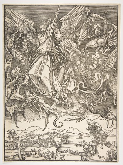 Święty Michał i Smok, z Apokalipsy, ca. 1498. autorstwa Albrecht Dürer