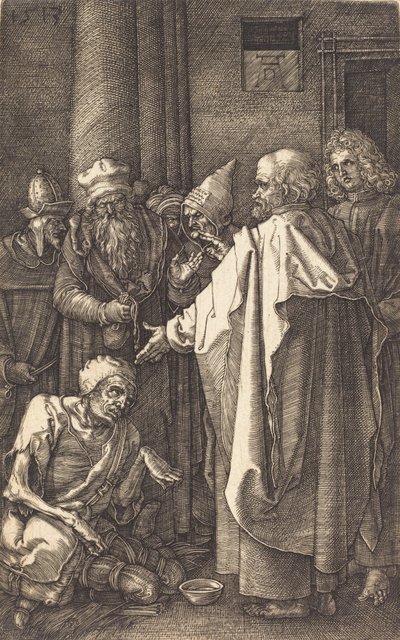 Św. Piotr i św. Jan uzdrawiający kalekę w bramie świątyni, 1513. autorstwa Albrecht Dürer