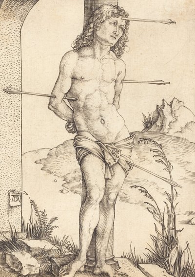 Św. Sebastian przywiązany do kolumny, prawdopodobnie 14981499. autorstwa Albrecht Dürer