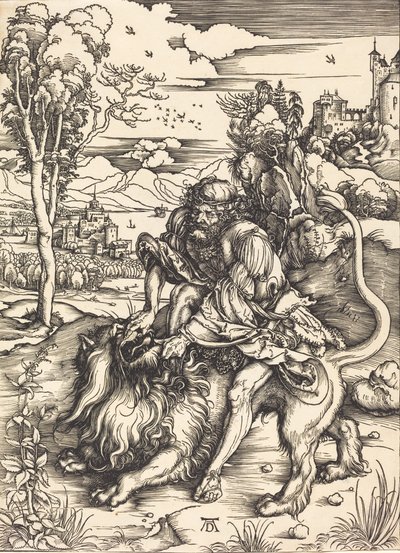 Samson walczący z lwem, ok. 1930 r. 14971498. autorstwa Albrecht Dürer