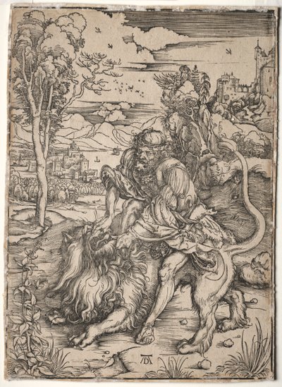 Samson zabija lwa, c. 1496-1497. autorstwa Albrecht Dürer