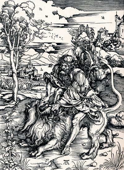 Samson rozdzierający lwa, 1497 1906 autorstwa Albrecht Dürer