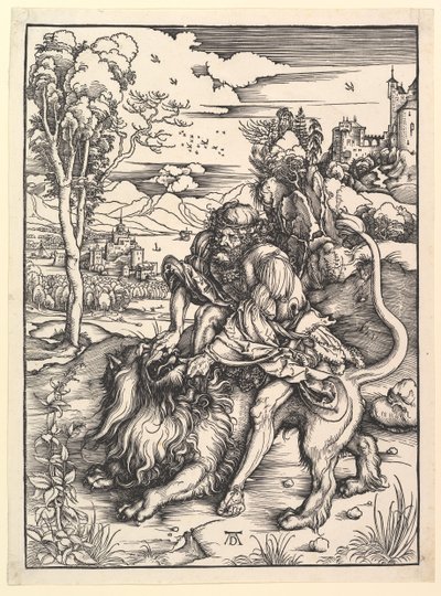 Samson Rozdzierający Lwa, ca. 1497-98. autorstwa Albrecht Dürer
