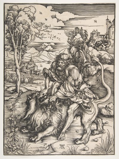 Samson Rending the Lion, ca. 1497-98. autorstwa Albrecht Dürer