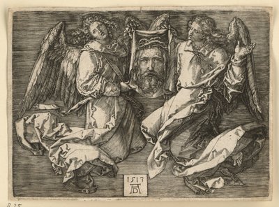 Chusta świętej Weroniki, podtrzymywana przez dwóch aniołów autorstwa Albrecht Dürer