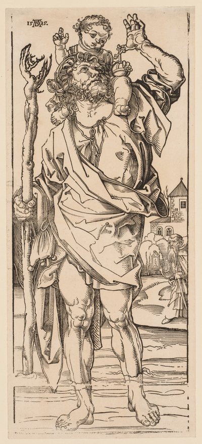 Św. Krzysztof przekraczający strumień autorstwa Albrecht Dürer