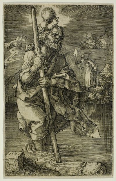 Św. Krzysztof twarzą w prawo autorstwa Albrecht Dürer