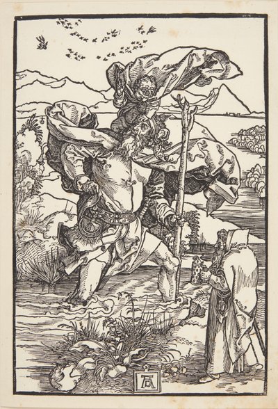 Św. Krzysztof na pustkowiu z lotem ptaków autorstwa Albrecht Dürer