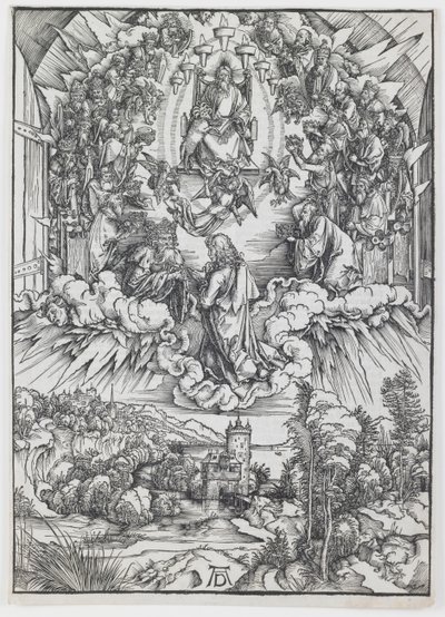 Św. Jan przed Bogiem i starszymi z cyklu „Apokalipsa” autorstwa Albrecht Dürer