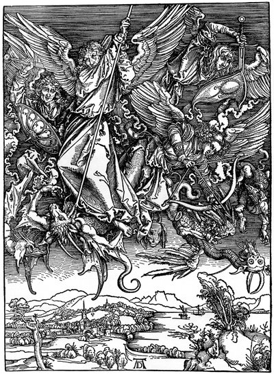 Św. Michał walczący ze smokiem, 1498, 1936 autorstwa Albrecht Dürer