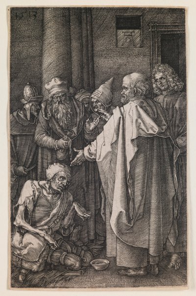 Św. Piotr i św. Jan u Bramy Świątyni, z cyklu „Wyryta pasja” autorstwa Albrecht Dürer