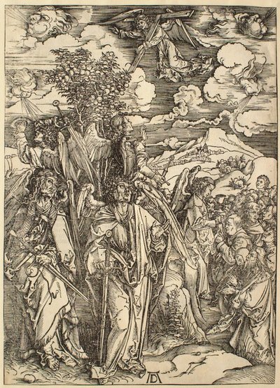 Apokalipsa: Czterej aniołowie powstrzymujący wiatry autorstwa Albrecht Dürer