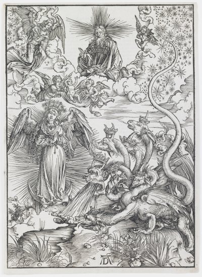 Kobieta Apokaliptyczna z cyklu „Apokalipsa” autorstwa Albrecht Dürer