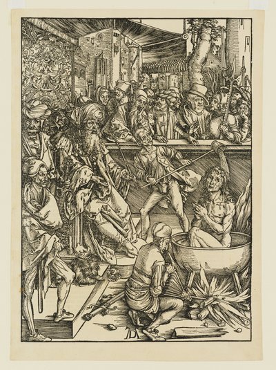 Próba męczeństwa świętego Jana w kotle z wrzącym olejem za Domicjana autorstwa Albrecht Dürer