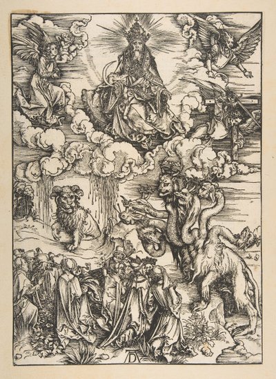 Bestia z dwoma rogami jak baranek, z Apokalipsy, wydanie łacińskie 1511, ca. 1496. autorstwa Albrecht Dürer