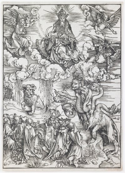 Bestia z dwoma rogami jak baranek z serialu „Apokalipsa” autorstwa Albrecht Dürer