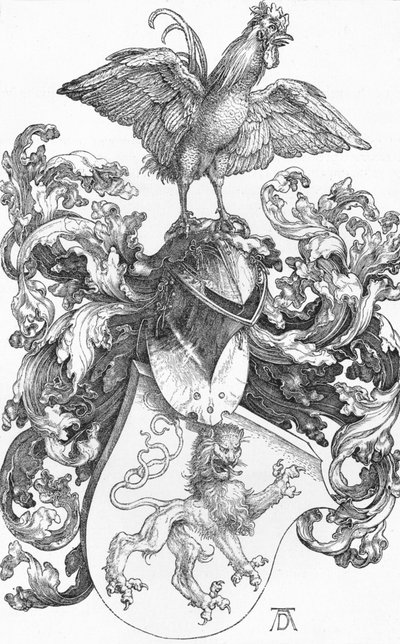 Herb z lwem i kogutem, c1502-1503, 1906 autorstwa Albrecht Dürer