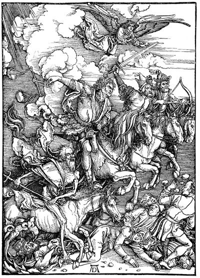 Czterej Jeźdźcy Apokalipsy, 1498 autorstwa Albrecht Dürer