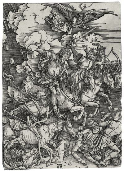 Czterej Jeźdźcy Apokalipsy, ok. 1498 autorstwa Albrecht Dürer