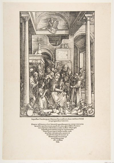 Gloryfikacja Dziewicy, z Żywotu Dziewicy, wydanie łacińskie, 1511, 1511. autorstwa Albrecht Dürer