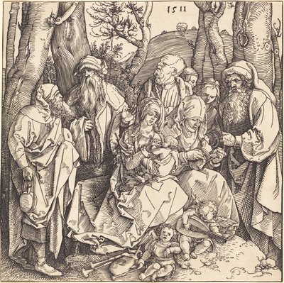 Święta Rodzina z dwoma muzykującymi aniołami autorstwa Albrecht Dürer