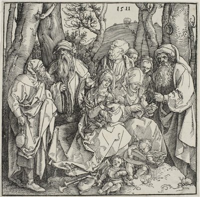 Święte pokrewieństwo i dwa muzyczne anioły autorstwa Albrecht Dürer