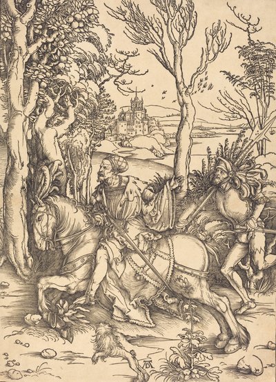 Rycerz na koniu i Lansquenet, ok. 1930 r. 14961497. autorstwa Albrecht Dürer