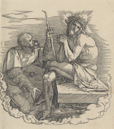Mąż smutku wyśmiewany przez żołnierza, Frontyspis do Wielkiej Męki, nd, n.d. autorstwa Albrecht Dürer