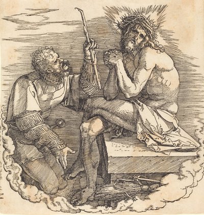 Mąż boleści wyśmiewany przez żołnierza, prawdopodobnie 1511. autorstwa Albrecht Dürer