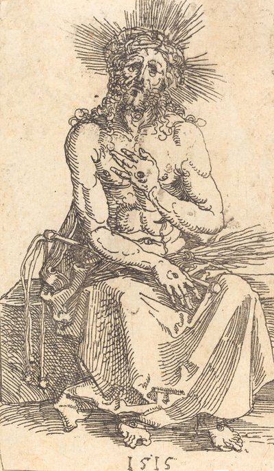 Siedzący Mąż Smutków, 1515. autorstwa Albrecht Dürer