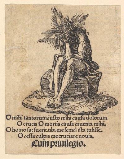 Siedzący człowiek bolesny, strona tytułowa Małej pasji, ok. 201 1511. autorstwa Albrecht Dürer