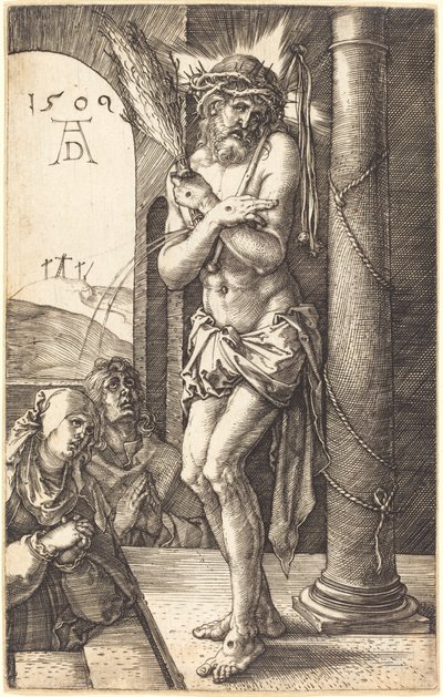 Mąż boleści stojący przy kolumnie autorstwa Albrecht Dürer