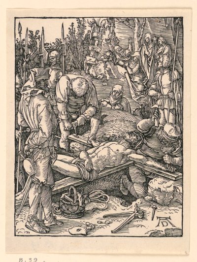 Przybicie do krzyża, z serii Little Passion autorstwa Albrecht Dürer