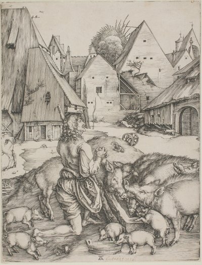 Syn marnotrawny pośród świń autorstwa Albrecht Dürer