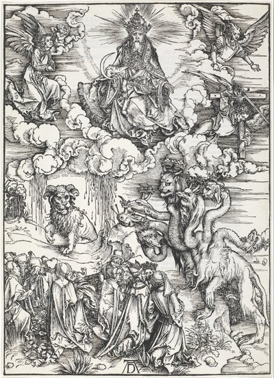 Siedmiogłowa bestia i bestia z baranimi rogami autorstwa Albrecht Dürer
