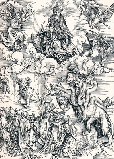 Bestia siedmiogłowa i Bestia z rogami baranka, 1498 1906. autorstwa Albrecht Dürer