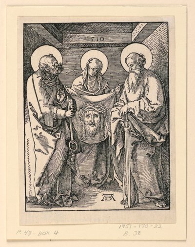 Sudarium (Święci Weronika, Piotr i Paweł), z serii Mała pasja autorstwa Albrecht Dürer