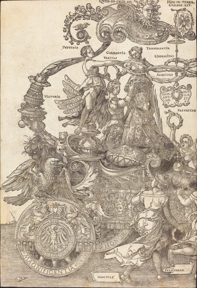 Rydwan triumfalny Maksymiliana I Wielki wóz triumfalny [tablica 1 z 8], wyd. łac. 1523.. autorstwa Albrecht Dürer