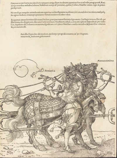 Rydwan triumfalny Maksymiliana I Wielki wóz triumfalny [tablica 7 z 8], wyd. łac. 1523.. autorstwa Albrecht Dürer